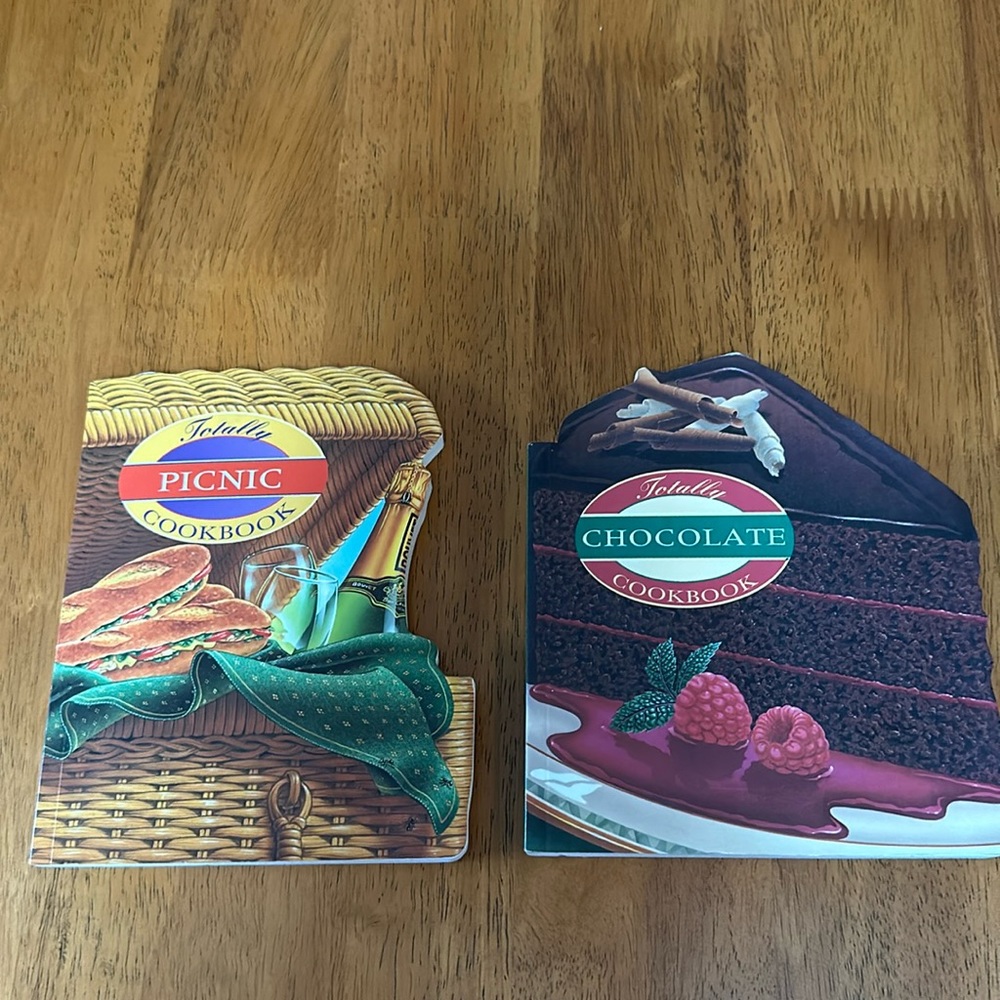 Totally cookbooks. One is chocolate, the other is picnic. 1996. Small, 5x6.